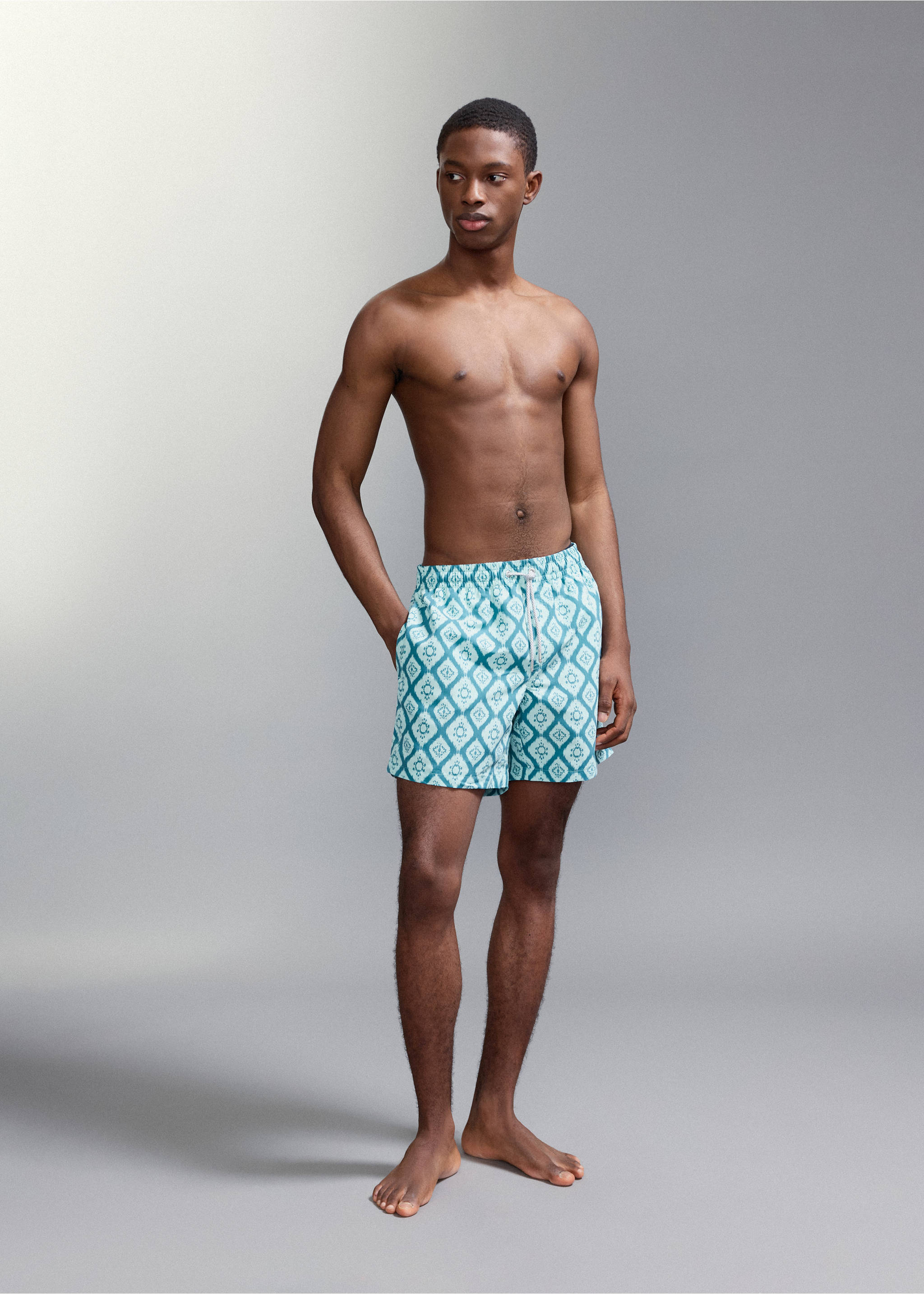 Ethnic-print swimsuit - Medium plane, Aqua Green. Ref: 27025988-00.