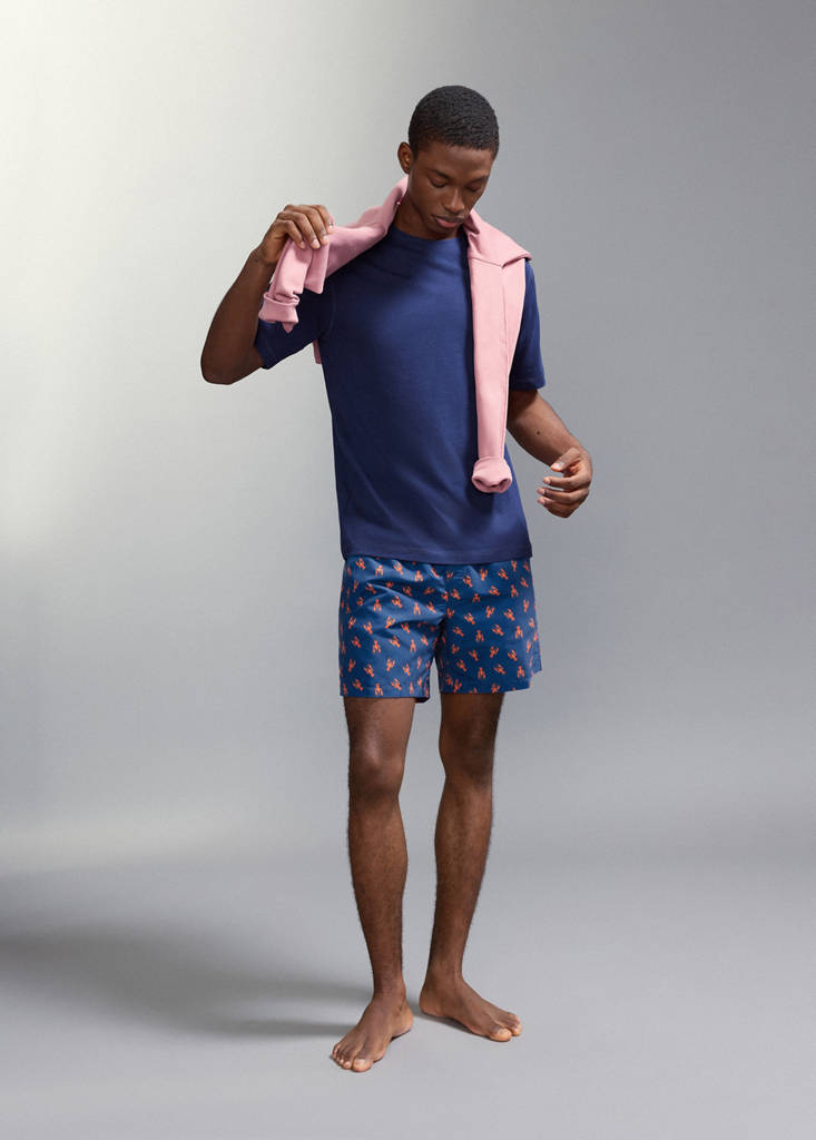Lobster-print swimming costume — Navy