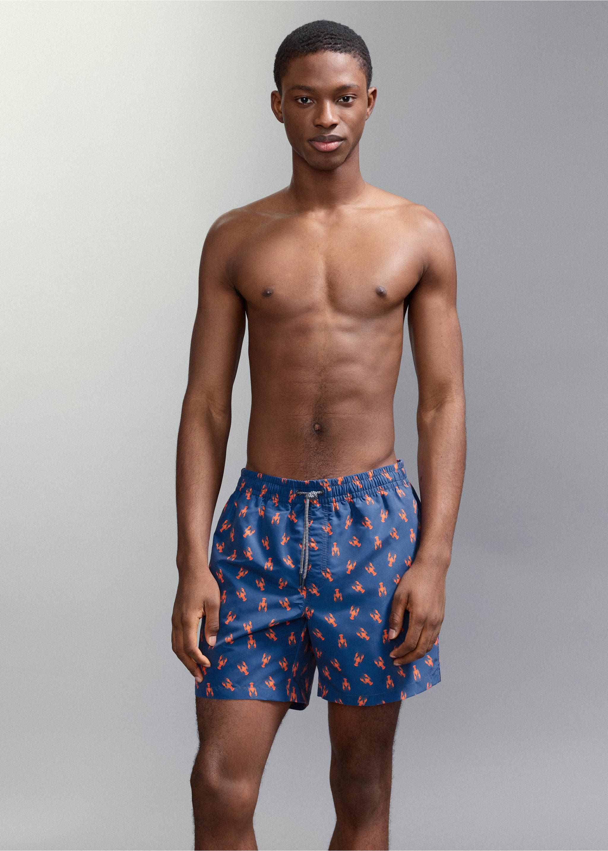 Bañador estampado langosta - Plano medio, Azul marino. Ref: 27025989-00.