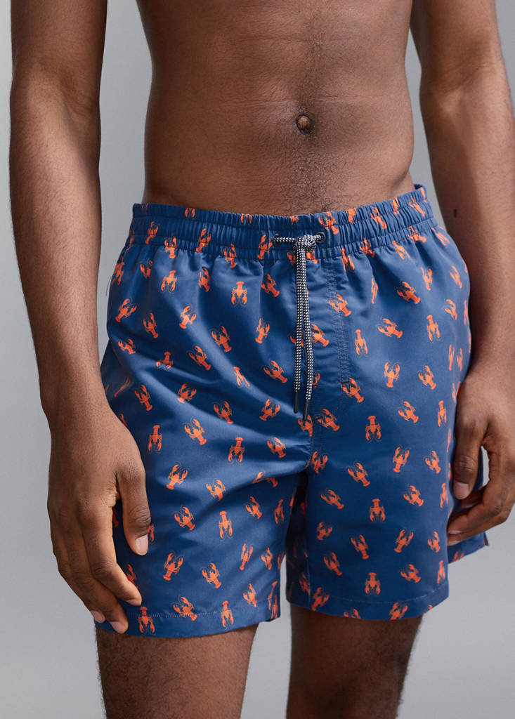 Lobster-print swimming costume — Navy