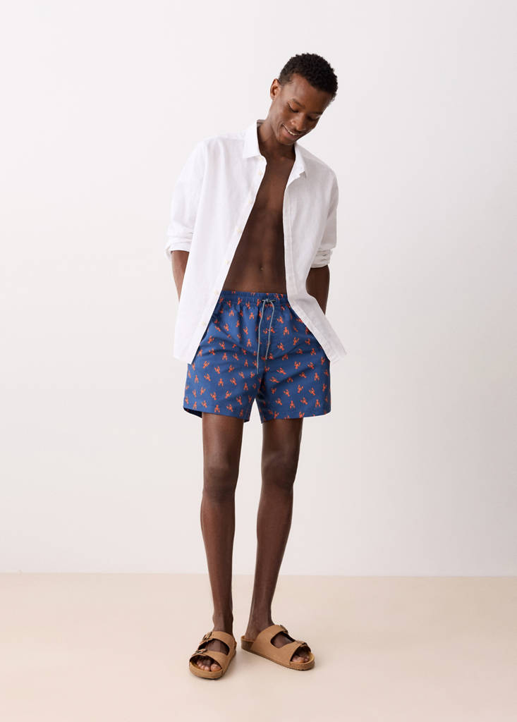 Lobster-print swimming costume — Navy