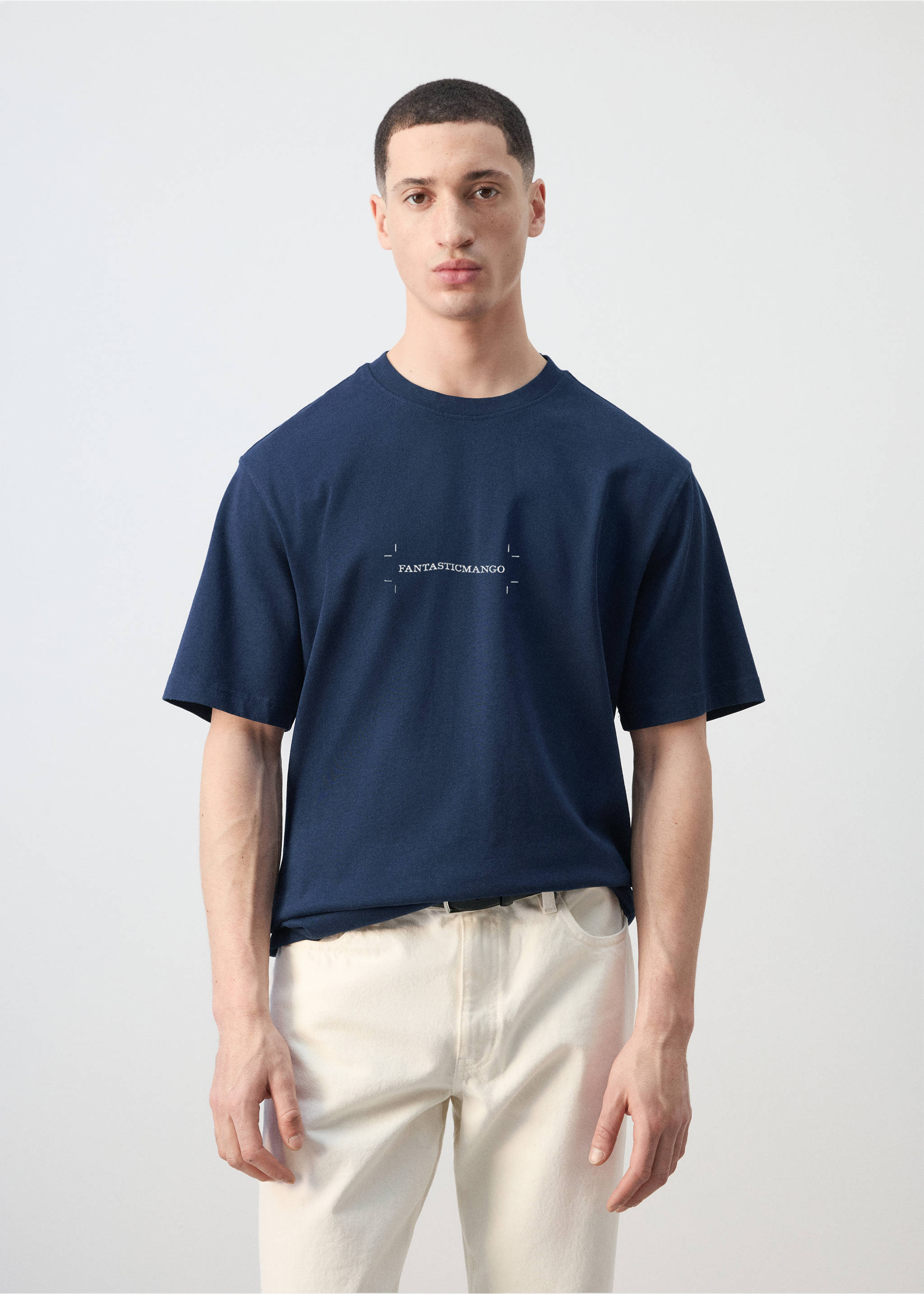 Футболка 100% хлопок с принтом - Средний план, Чернильный. Ref: 27025992-00.