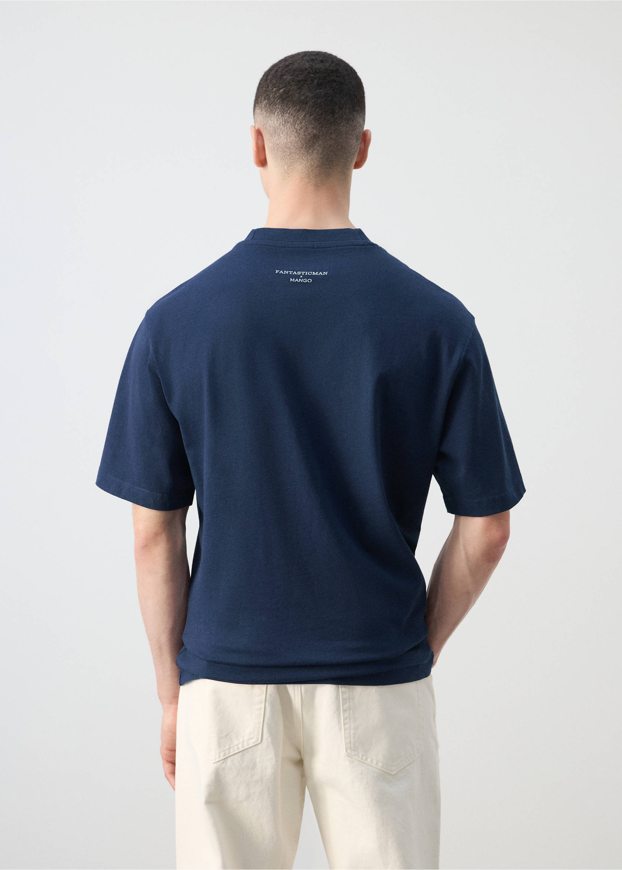 Футболка 100% хлопок с принтом - Обратная сторона изделия, Чернильный. Ref: 27025992-00.