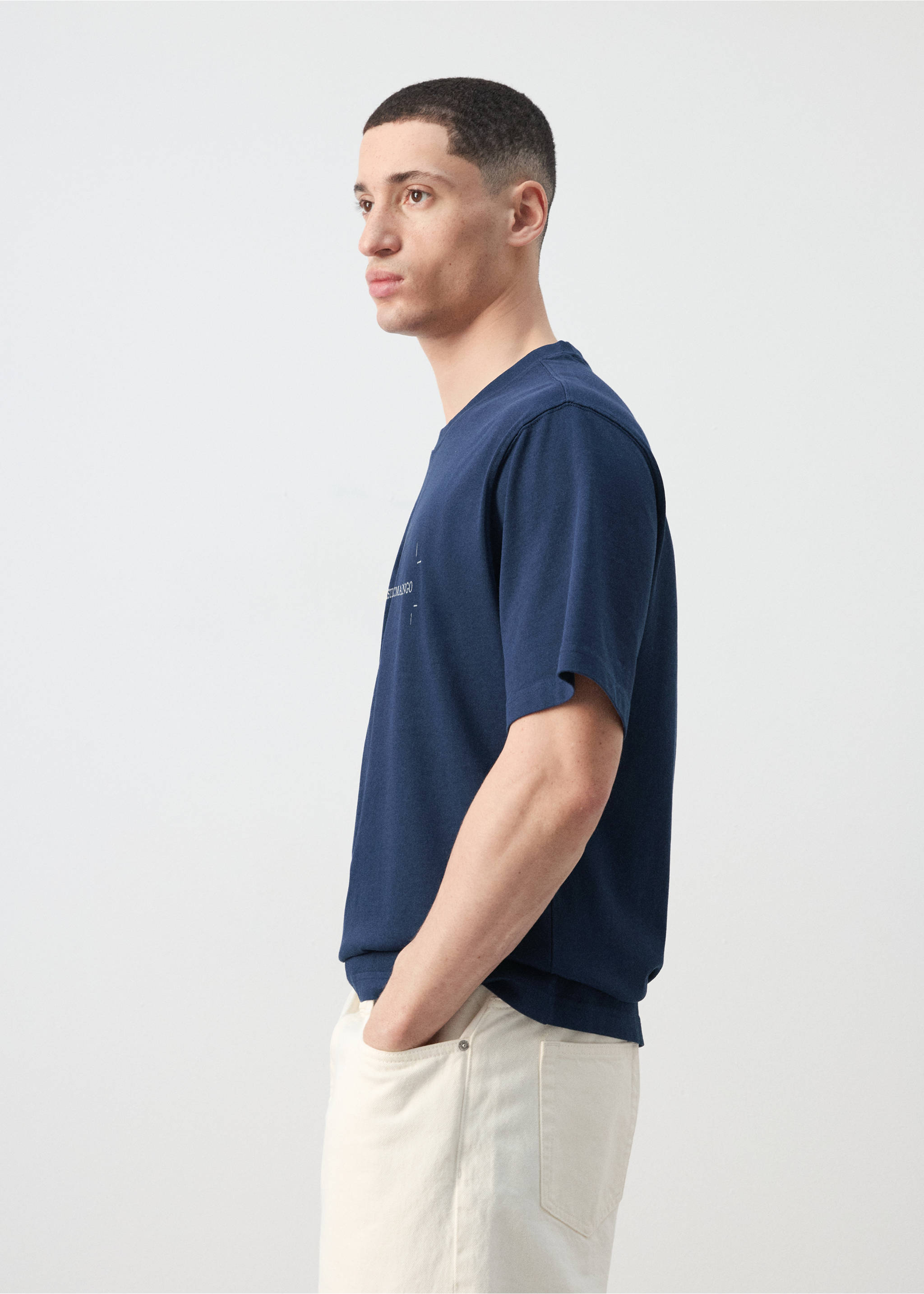 Футболка 100% хлопок с принтом - Деталь изделия 2, Чернильный. Ref: 27025992-00.