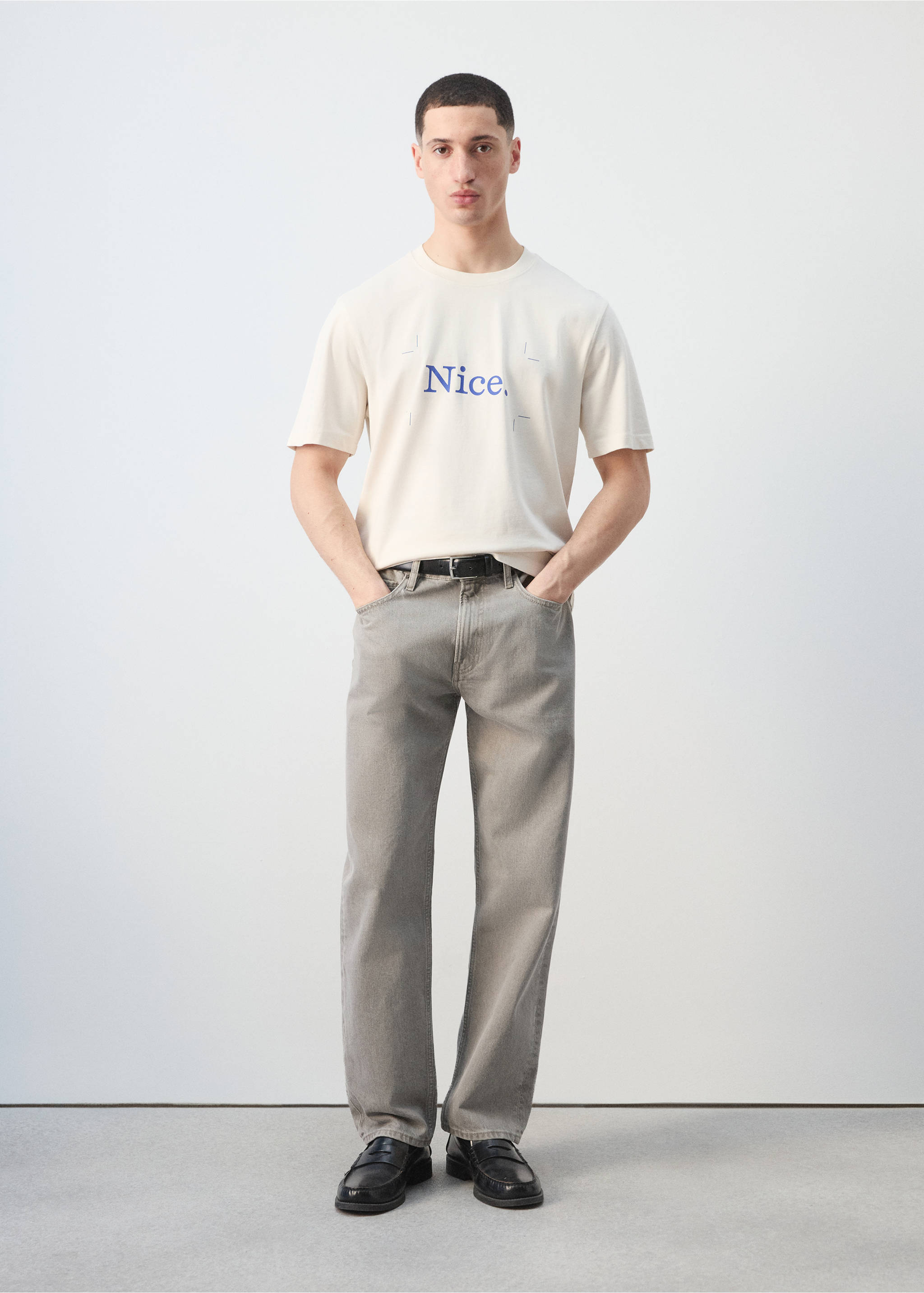 Футболка 100% хлопок с принтом - Общий план, Грязно-белый. Ref: 27025993-00.