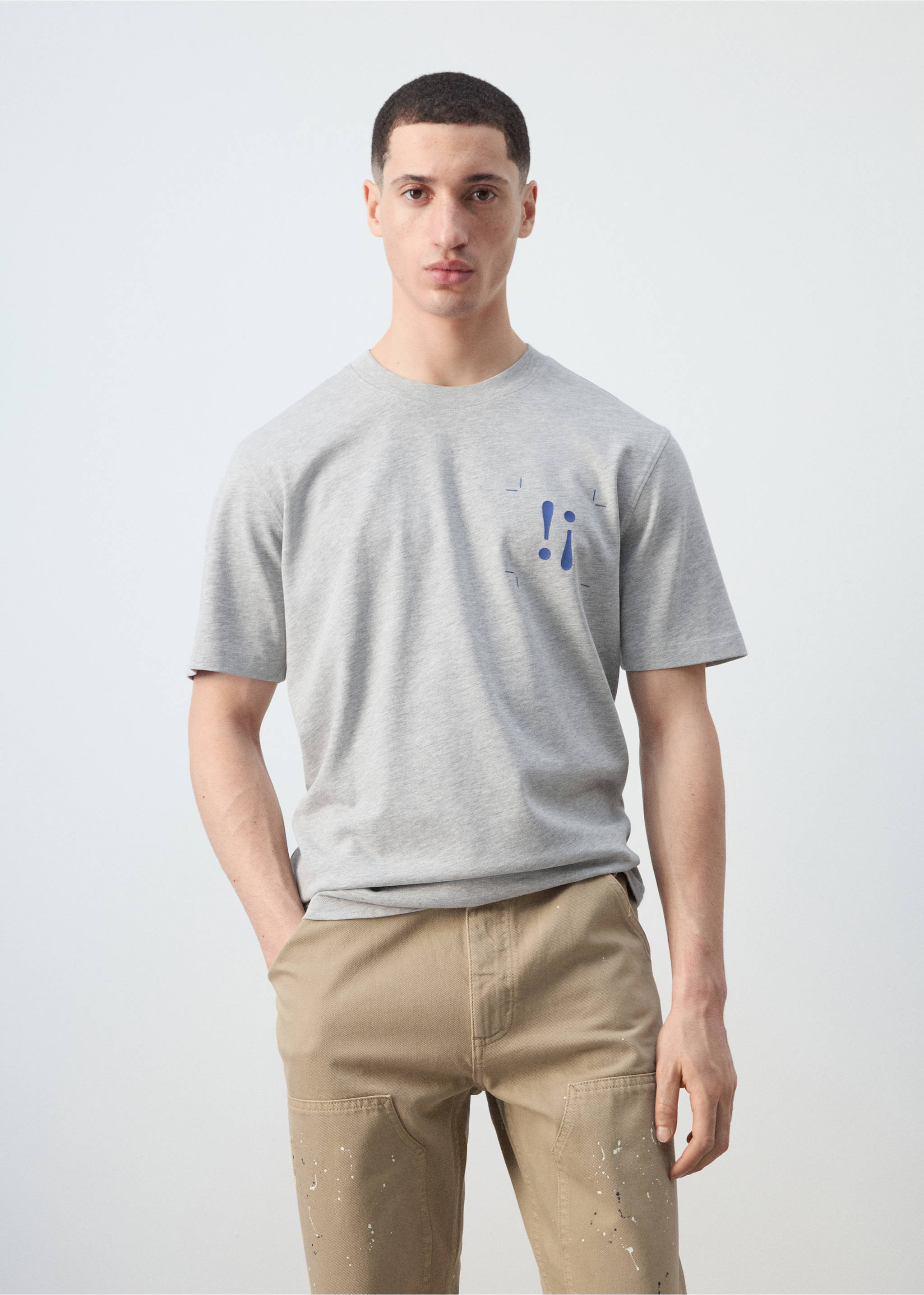 Футболка 100% хлопок с принтом - Средний план, Меланжевый средний серый . Ref: 27025994-00.