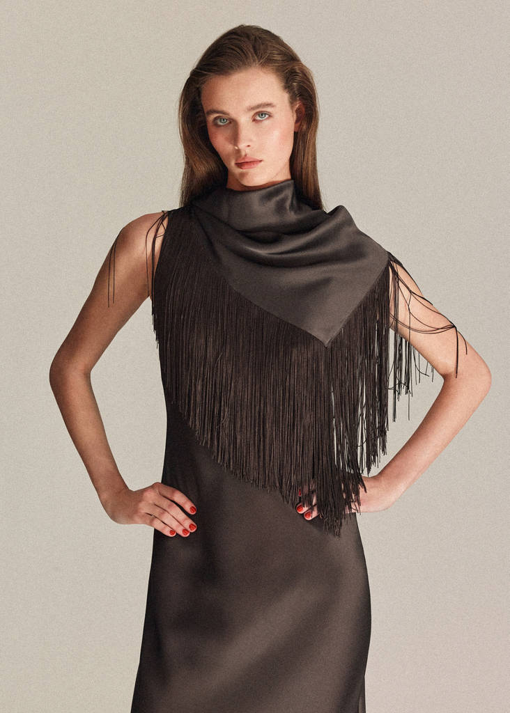 Satin dress with fringed bandana