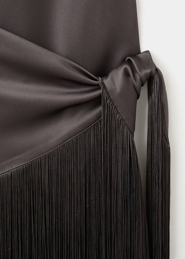 Satin bandana fringe dress — Chocolate