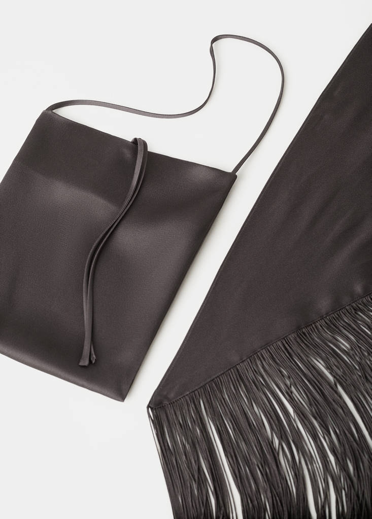 Satin bandana fringe dress — Chocolate