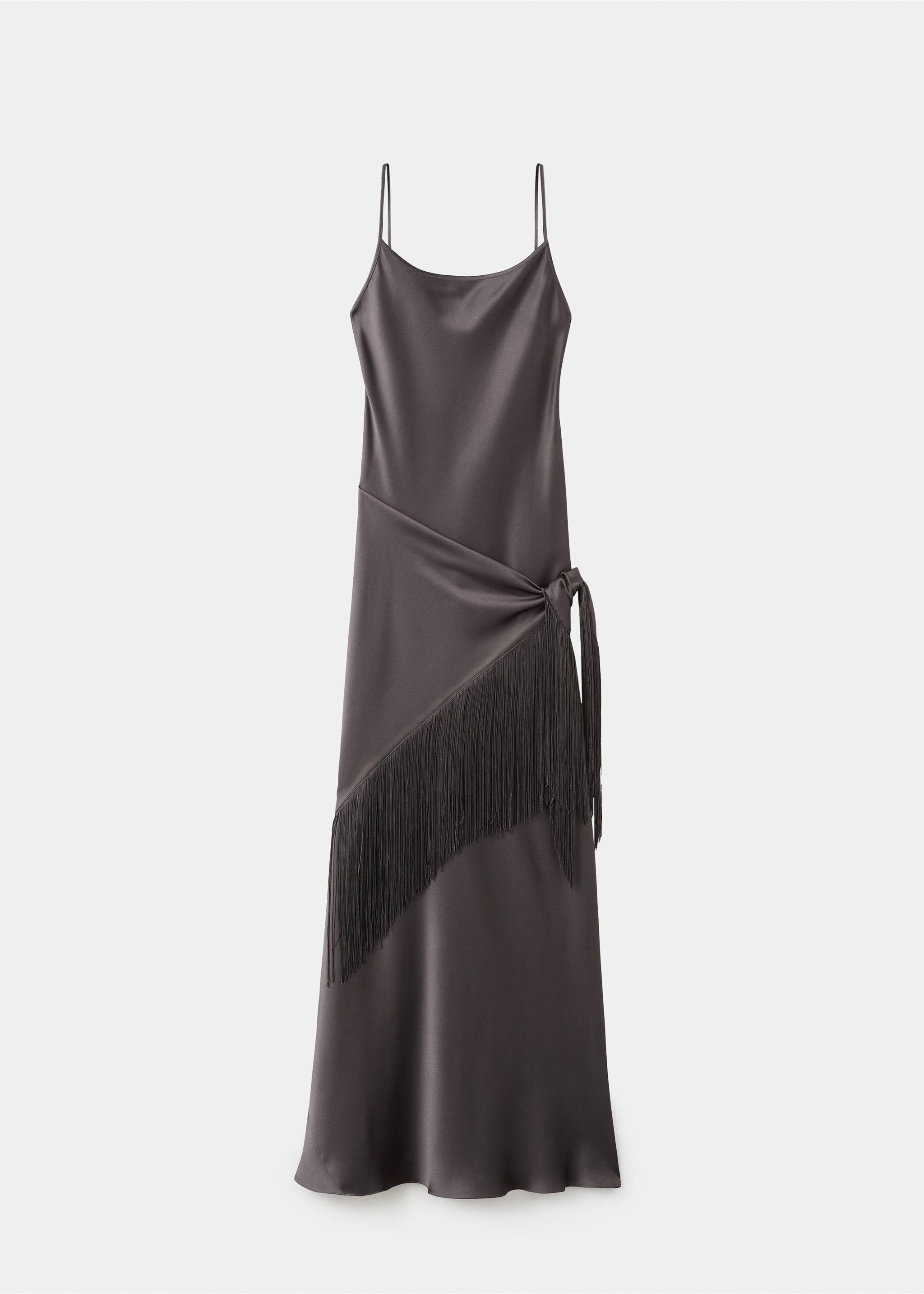 Satin bandana fringe dress - Article without model, Chocolate. Ref: 27025999-00.