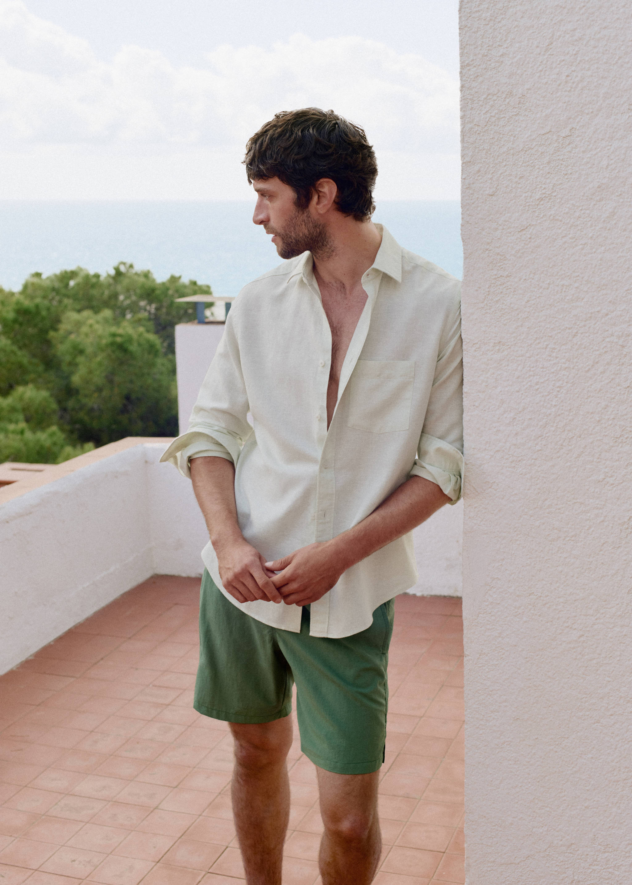 Basic drawstring swimsuit - Details of the article 5, Khaki. Ref: 27026000-00.