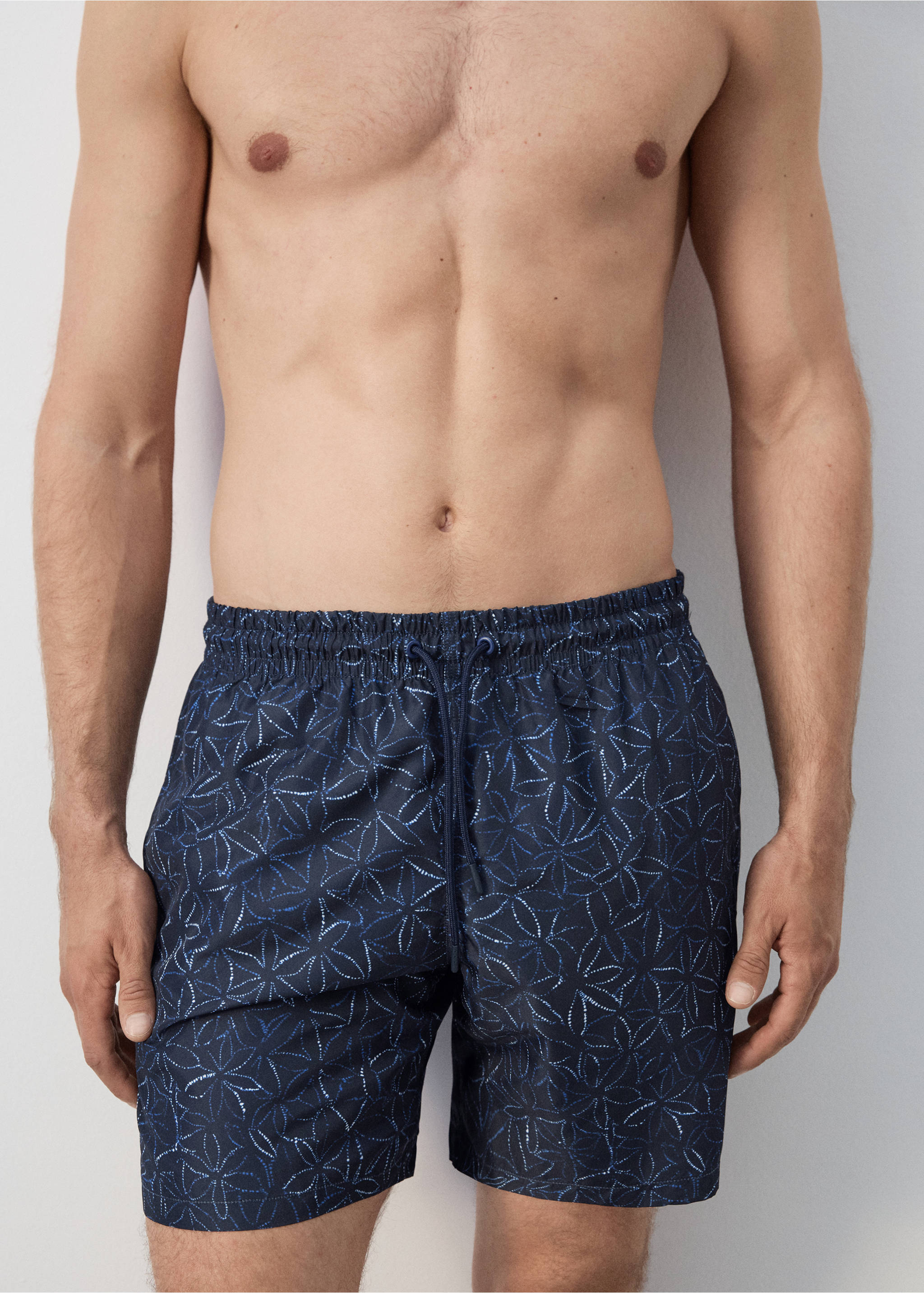 Плавательные шорты со шнурком и принтом - Деталь изделия 1, Глубокий темно-синий. Ref: 27026003-00.