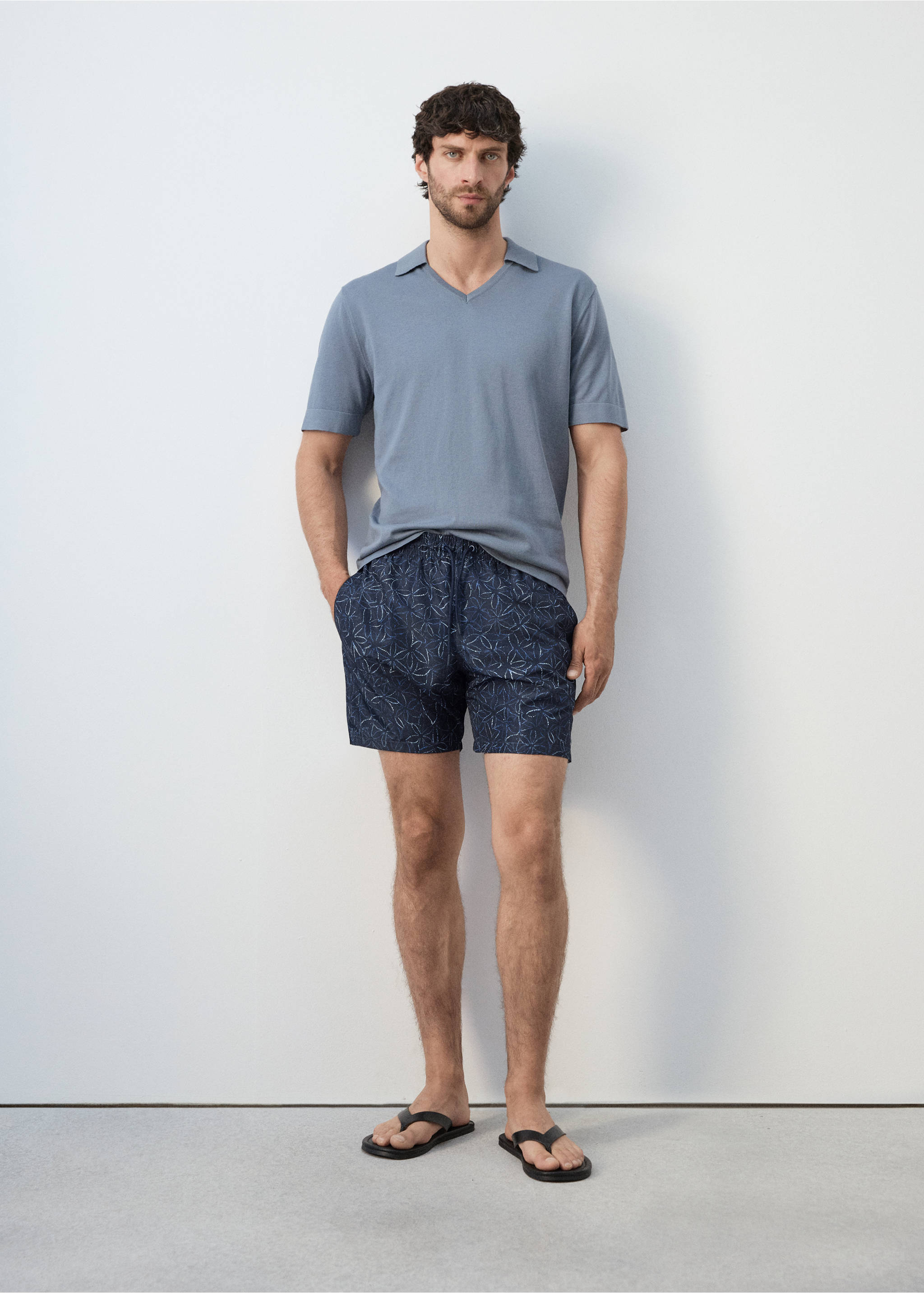 Плавательные шорты со шнурком и принтом - Деталь изделия 4, Глубокий темно-синий. Ref: 27026003-00.