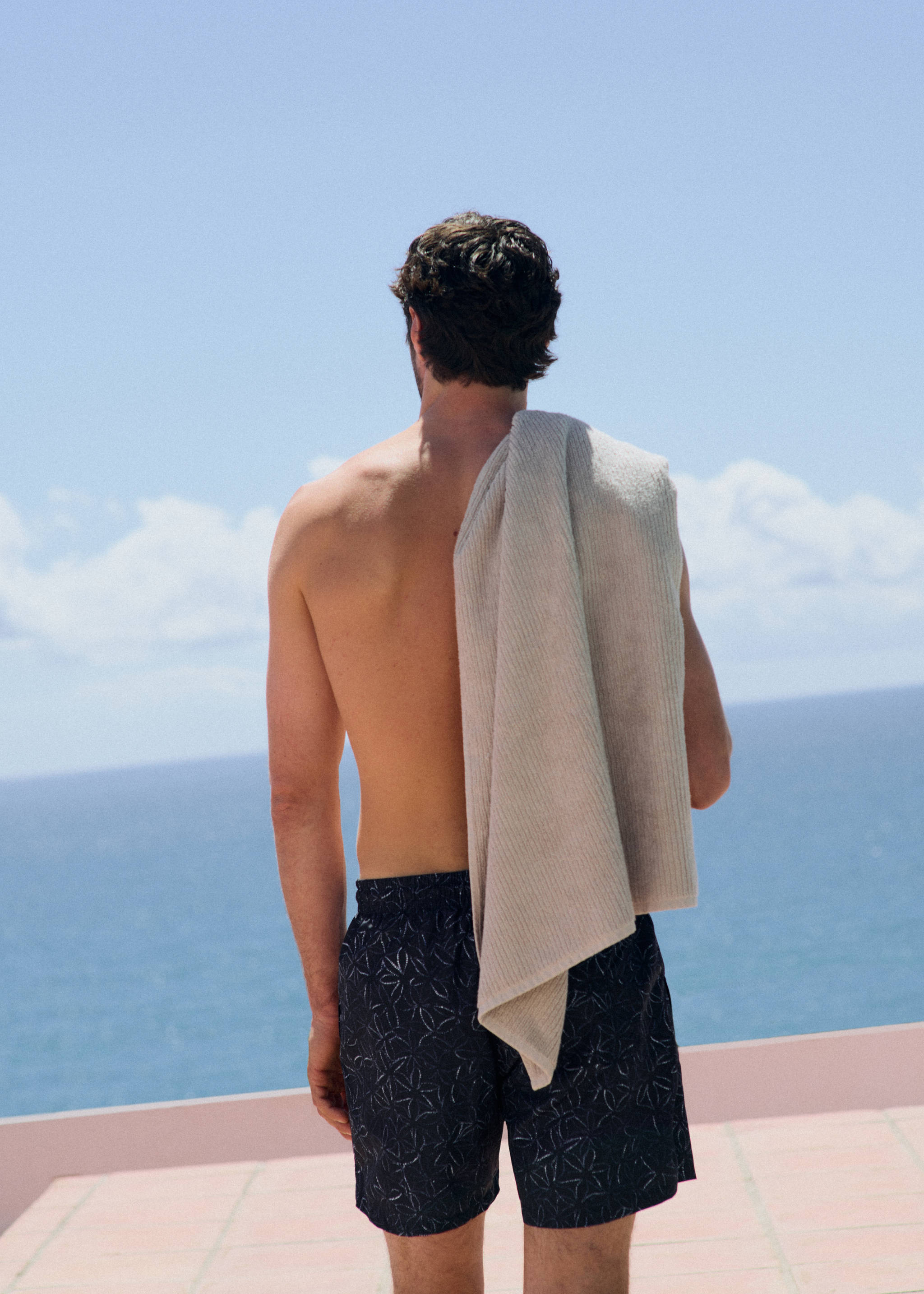 Printed swimsuit with drawstring - Details of the article 5, Navy. Ref: 27026003-00.