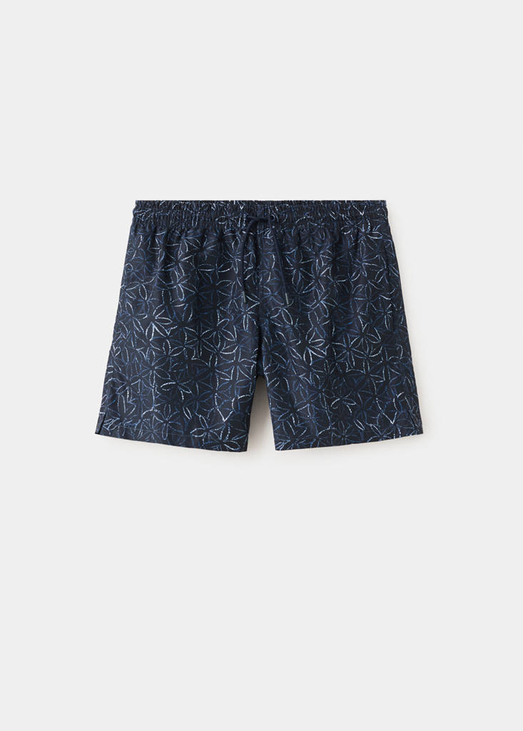 Printed swimsuit with drawstring — Navy