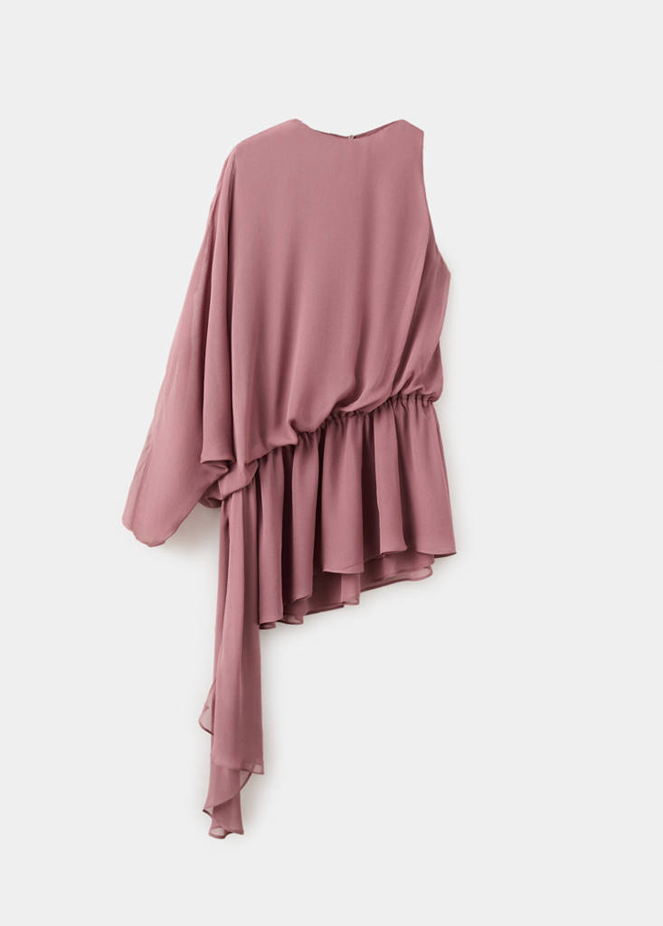 Ruffle dress with asymmetrical sleeve — Pale Pink