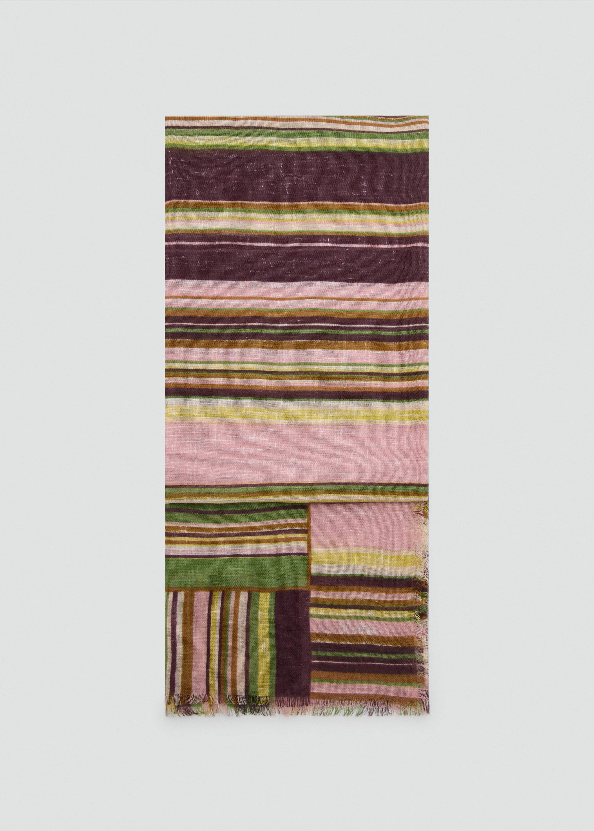 Striped linen-blend scarf - Article without model, Pink. Ref: 27026337-00.