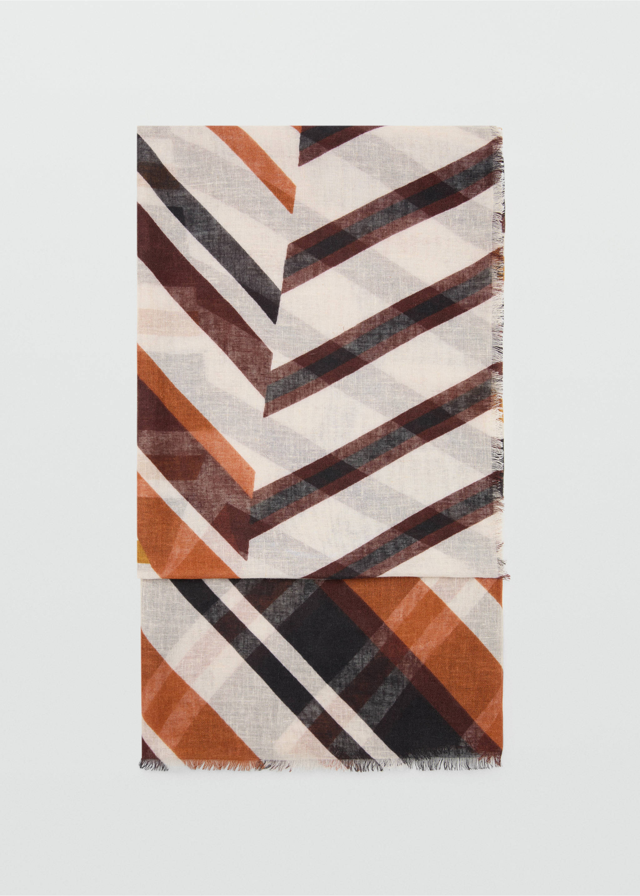 Geometric print linen foulard - Article without model, Brown. Ref: 27026338-00.