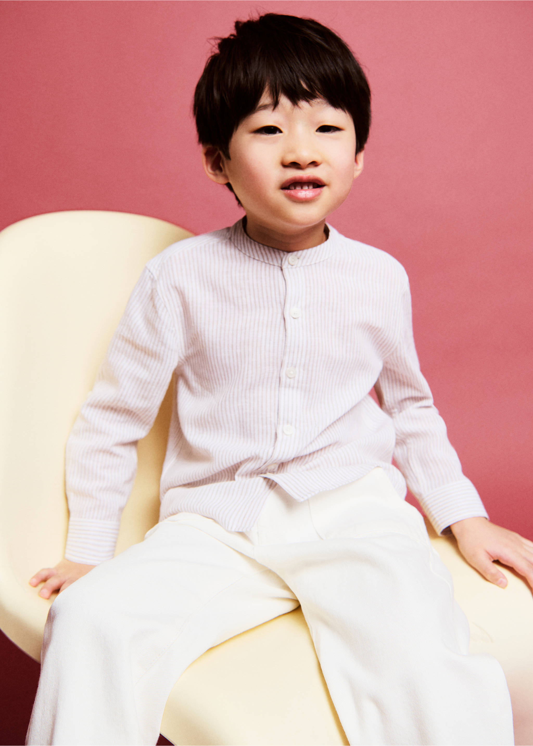 Camisa lino rayas - Plano medio, Arena. Ref: 27026340-00.