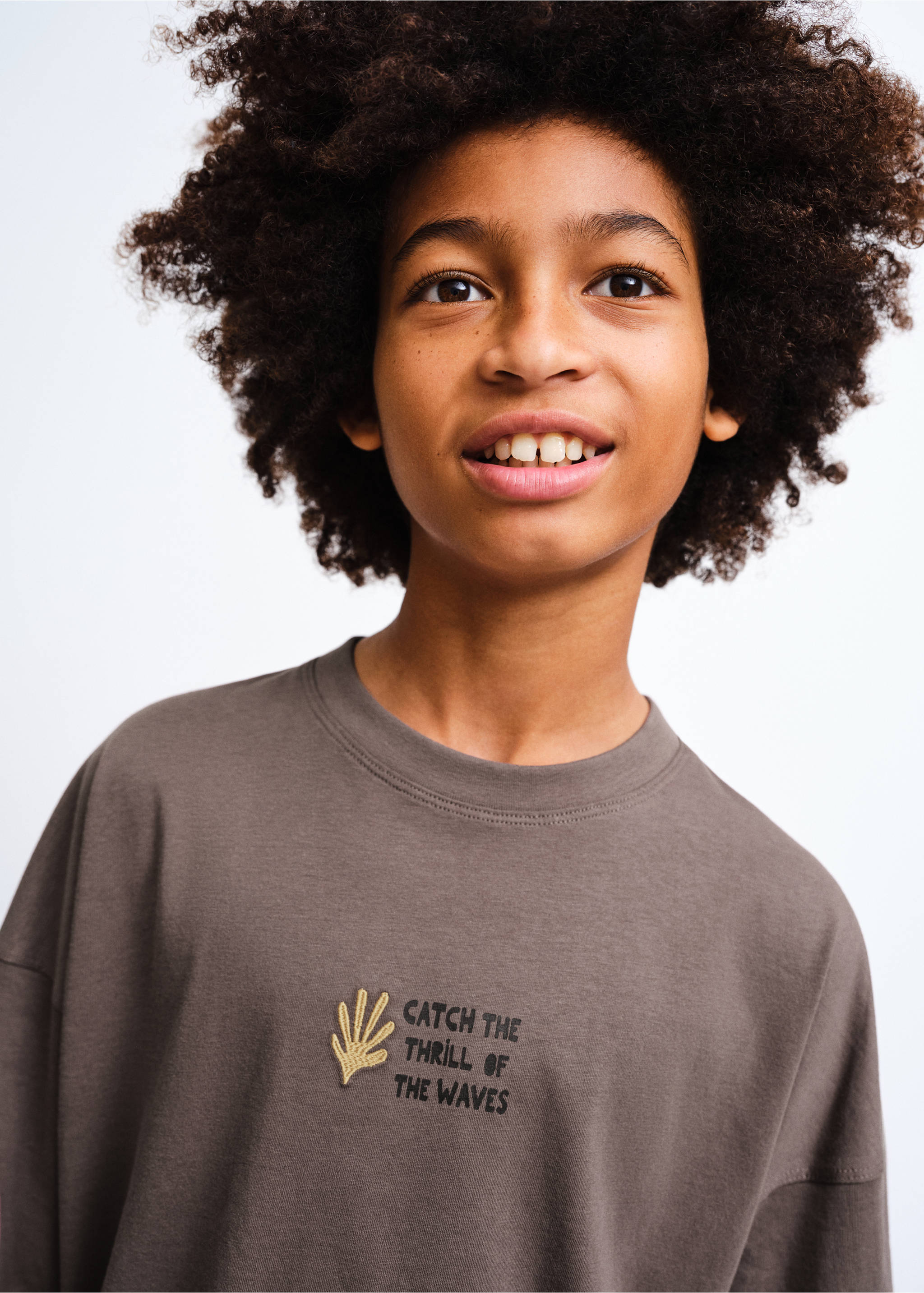 Printed cotton-blend t-shirt - Details of the article 1, Brown. Ref: 27026341-00.