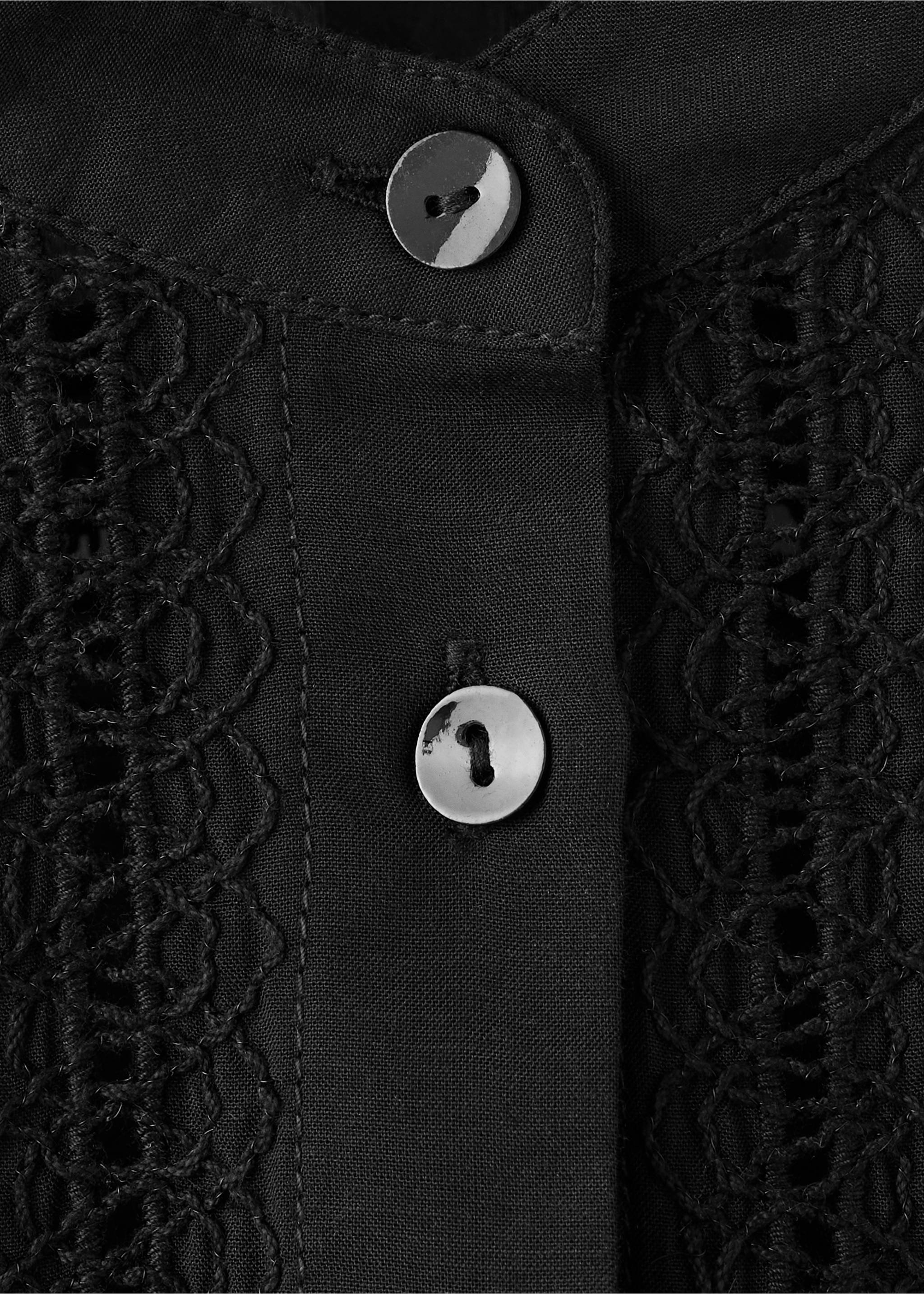 Embroidered openwork blouse - Details of the article 8, Black. Ref: 27026345-00.