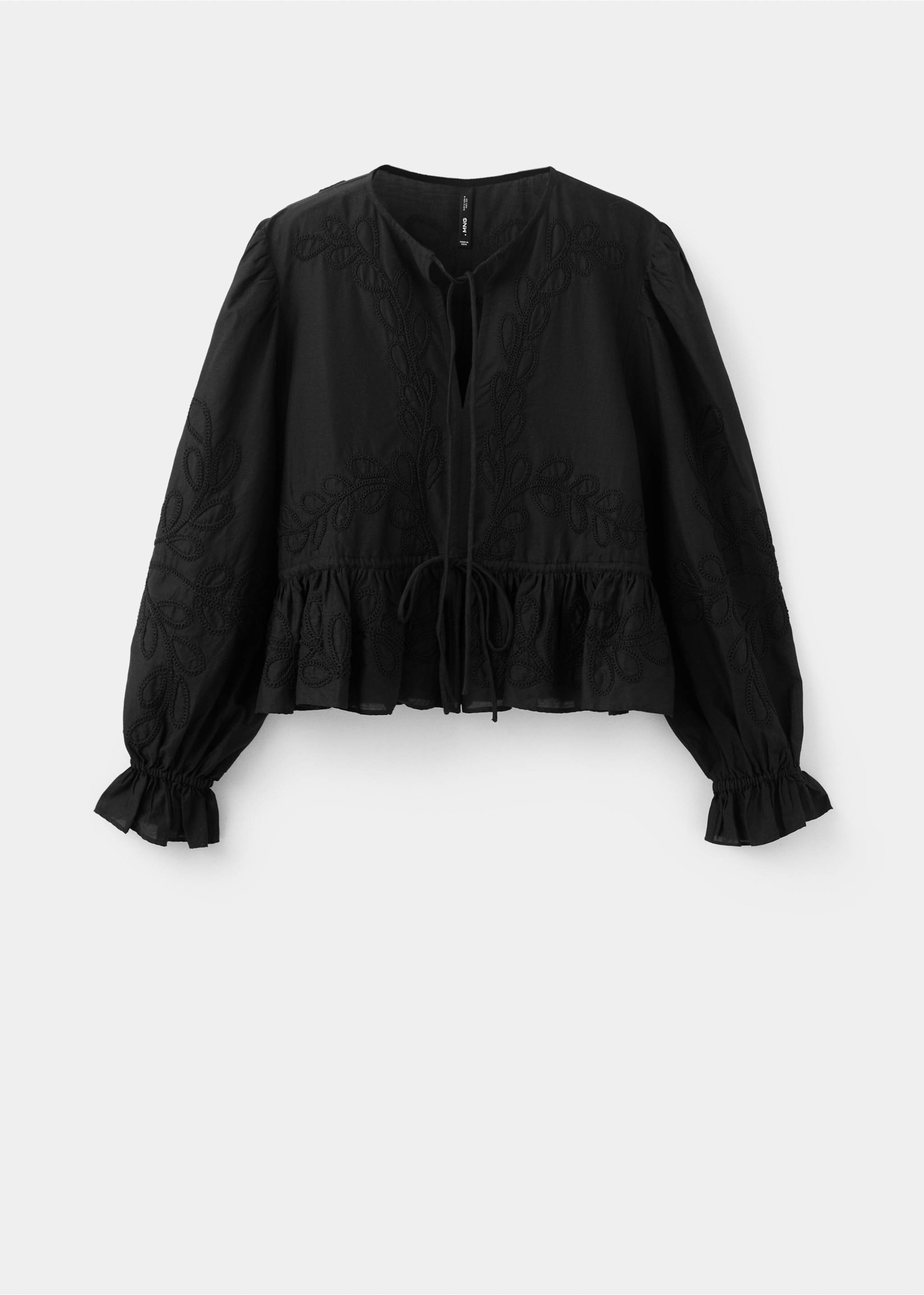 Хлопковая блузка с цветочной вышивкой - Изделие без модели, Черный. Ref: 27026346-00.