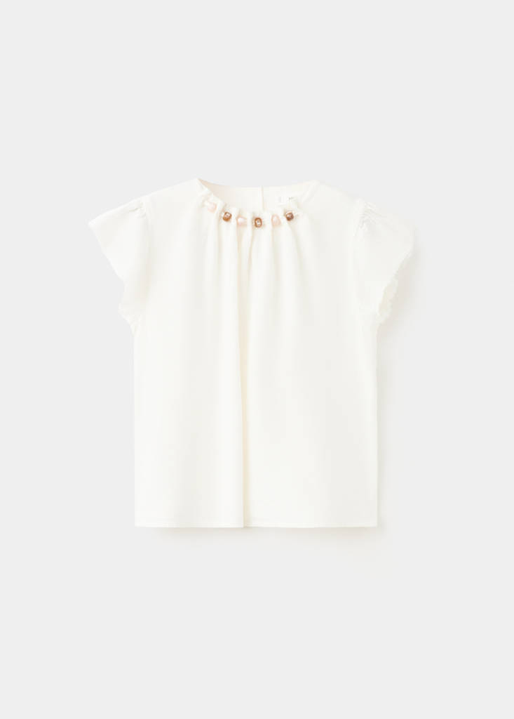 Linen blouse with beadwork — White