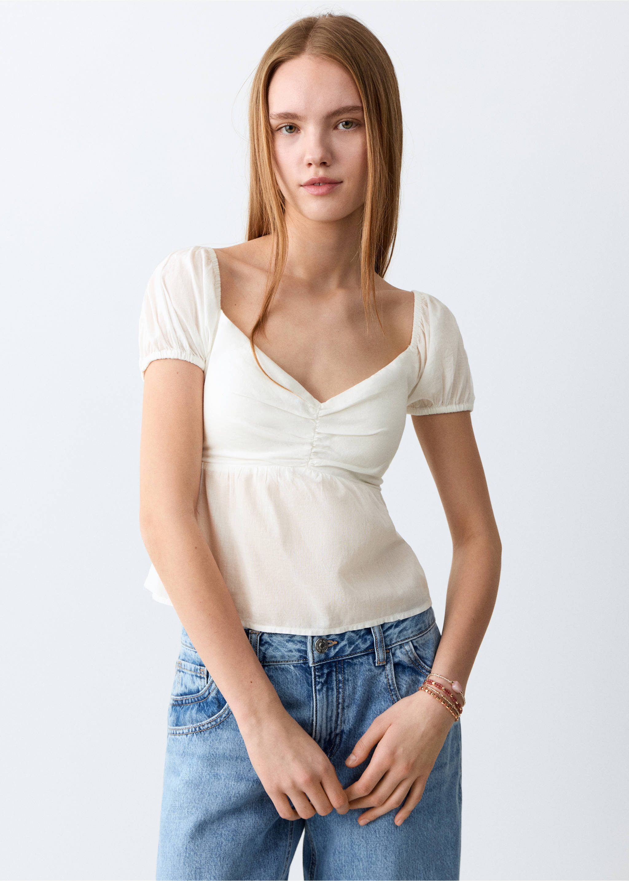 Top crop bumbac - Plan mediu, Alb-murdar. Ref: 27026349-00.