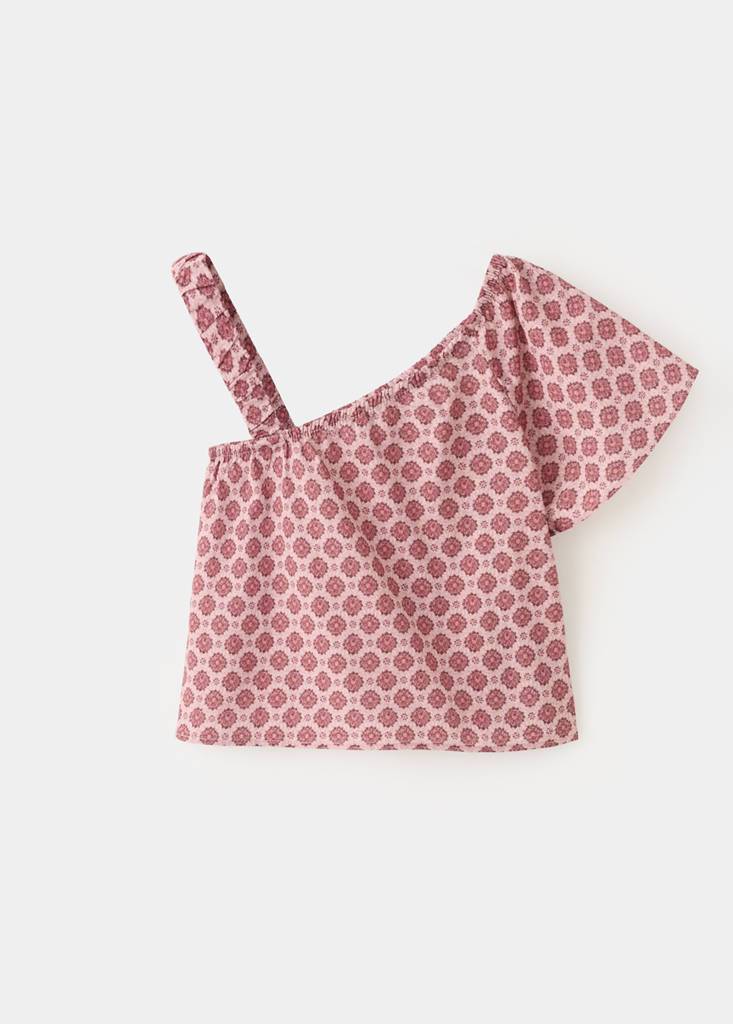 Floral-print cotton blouse — Maroon