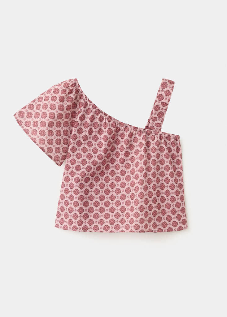 Floral-print cotton blouse — Maroon