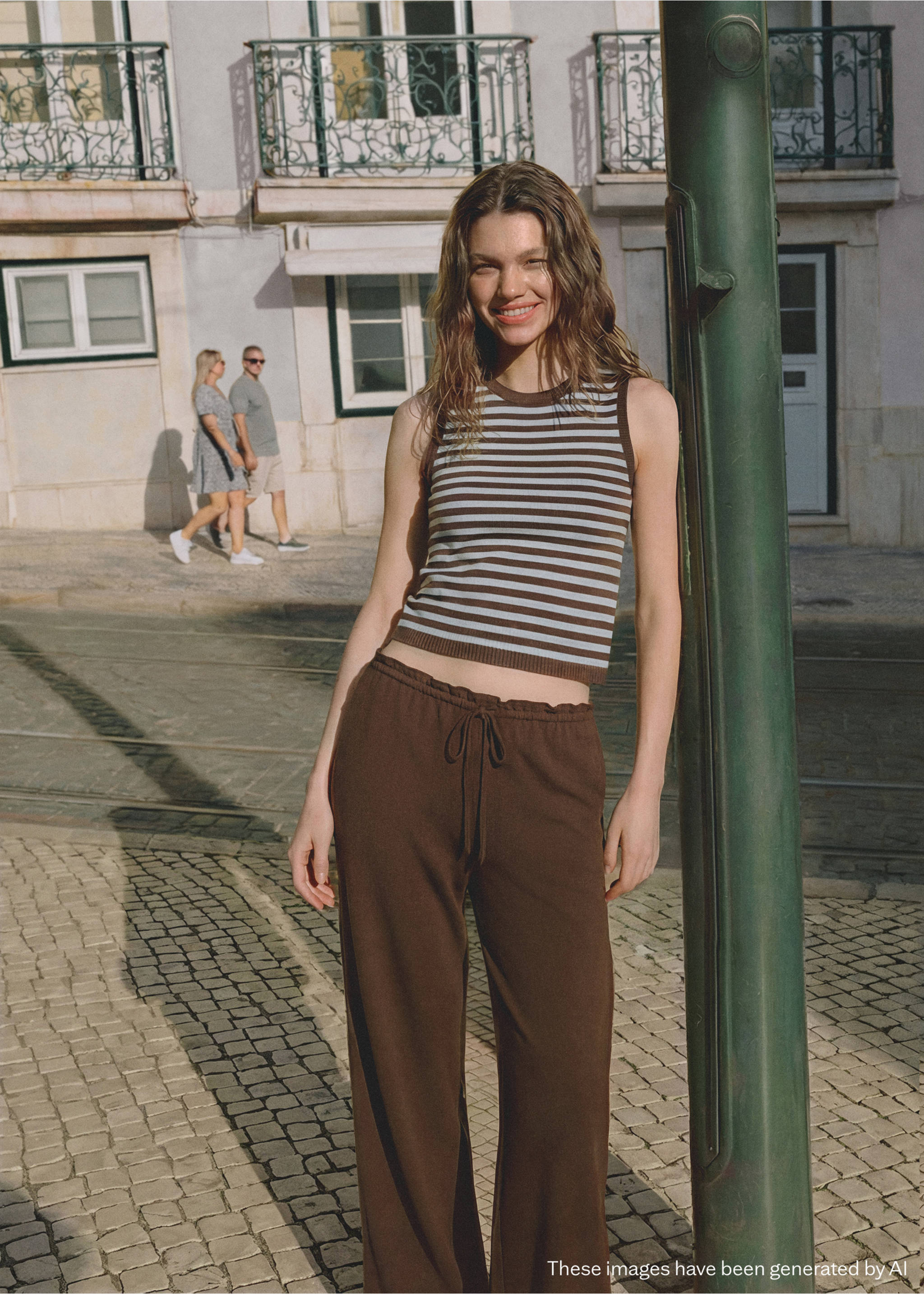 Top punto rayas - Plano medio, Marrón. Ref: 27026354-00.