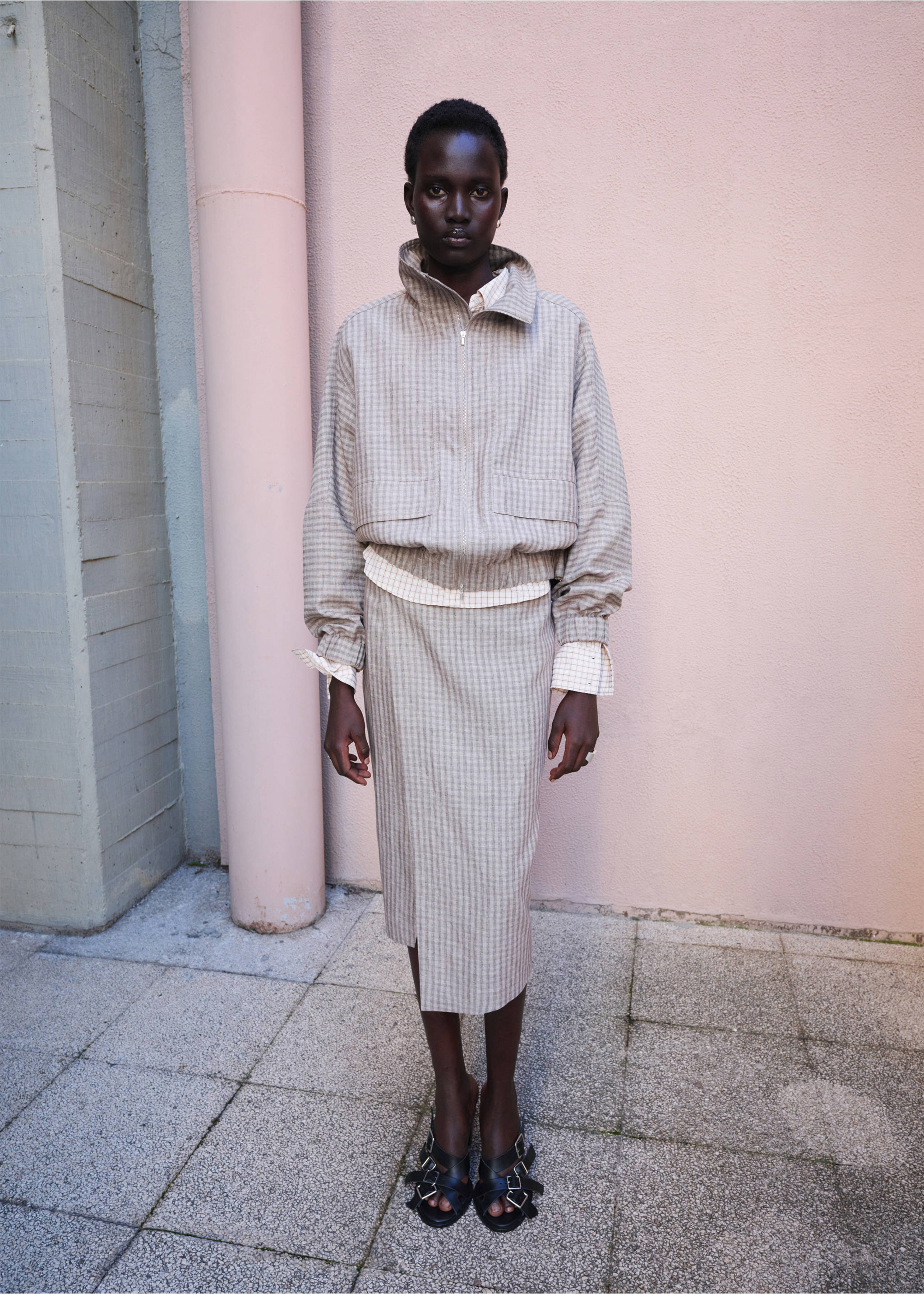 Veste bomber carreaux - Plan général, Gris clair/pastel. Ref: 27026363-00.