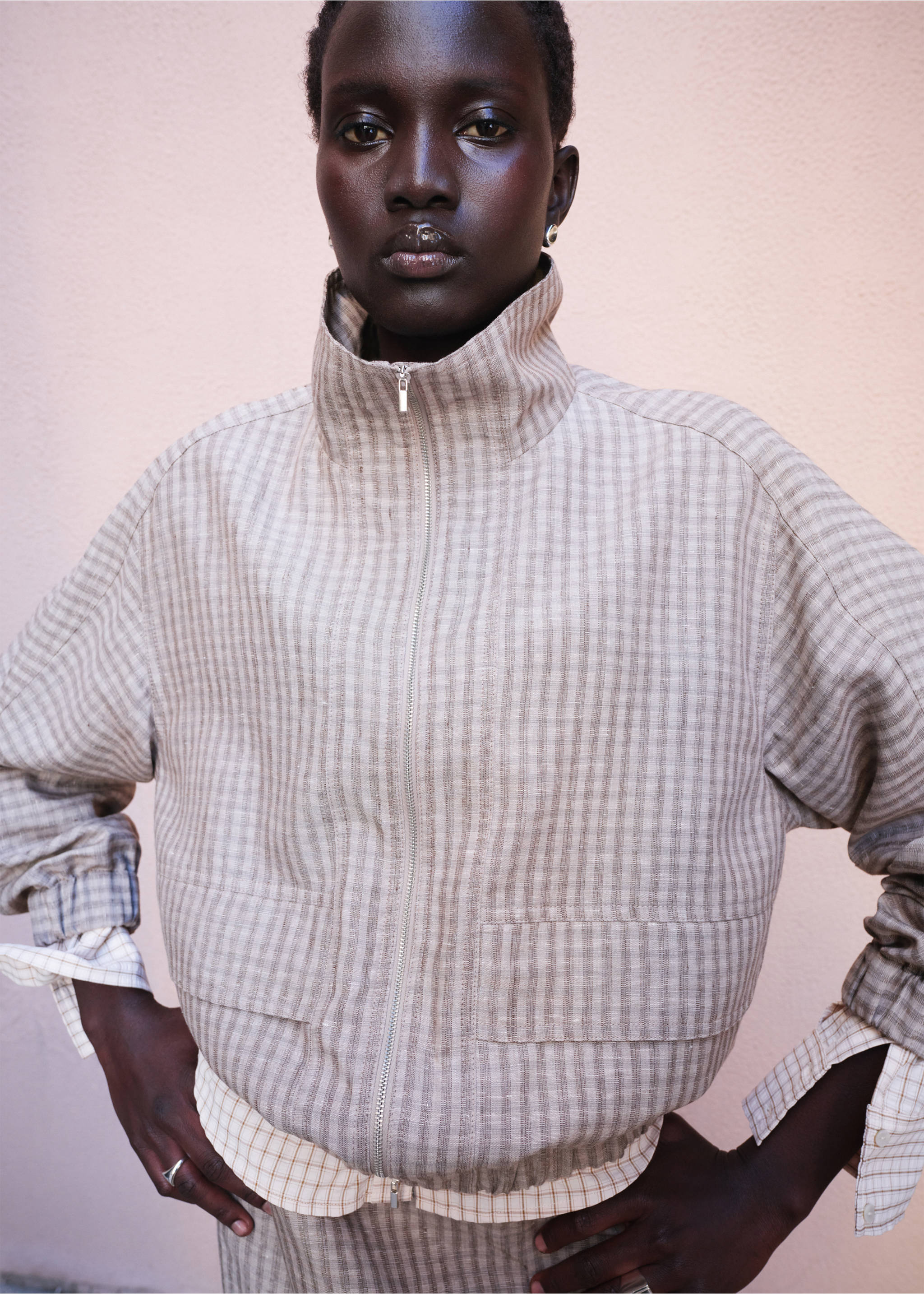 Veste bomber carreaux - Plan moyen, Gris clair/pastel. Ref: 27026363-00.