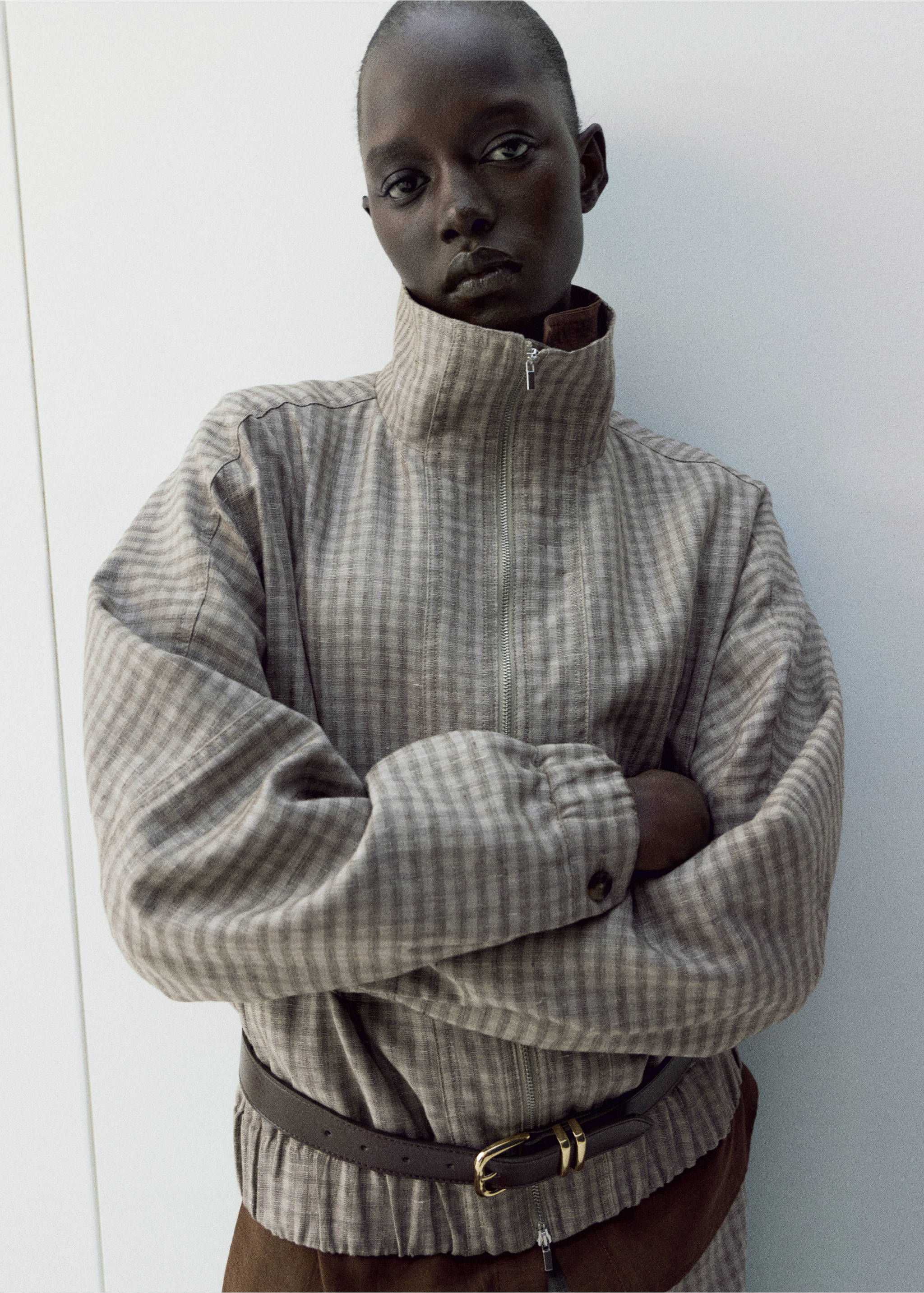 Checked bomber jacket - Medium plane, Light/Pastel Grey. Ref: 27026363-01.