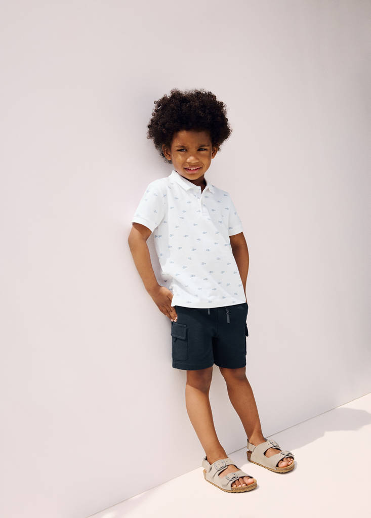 Printed cotton polo shirt — White
