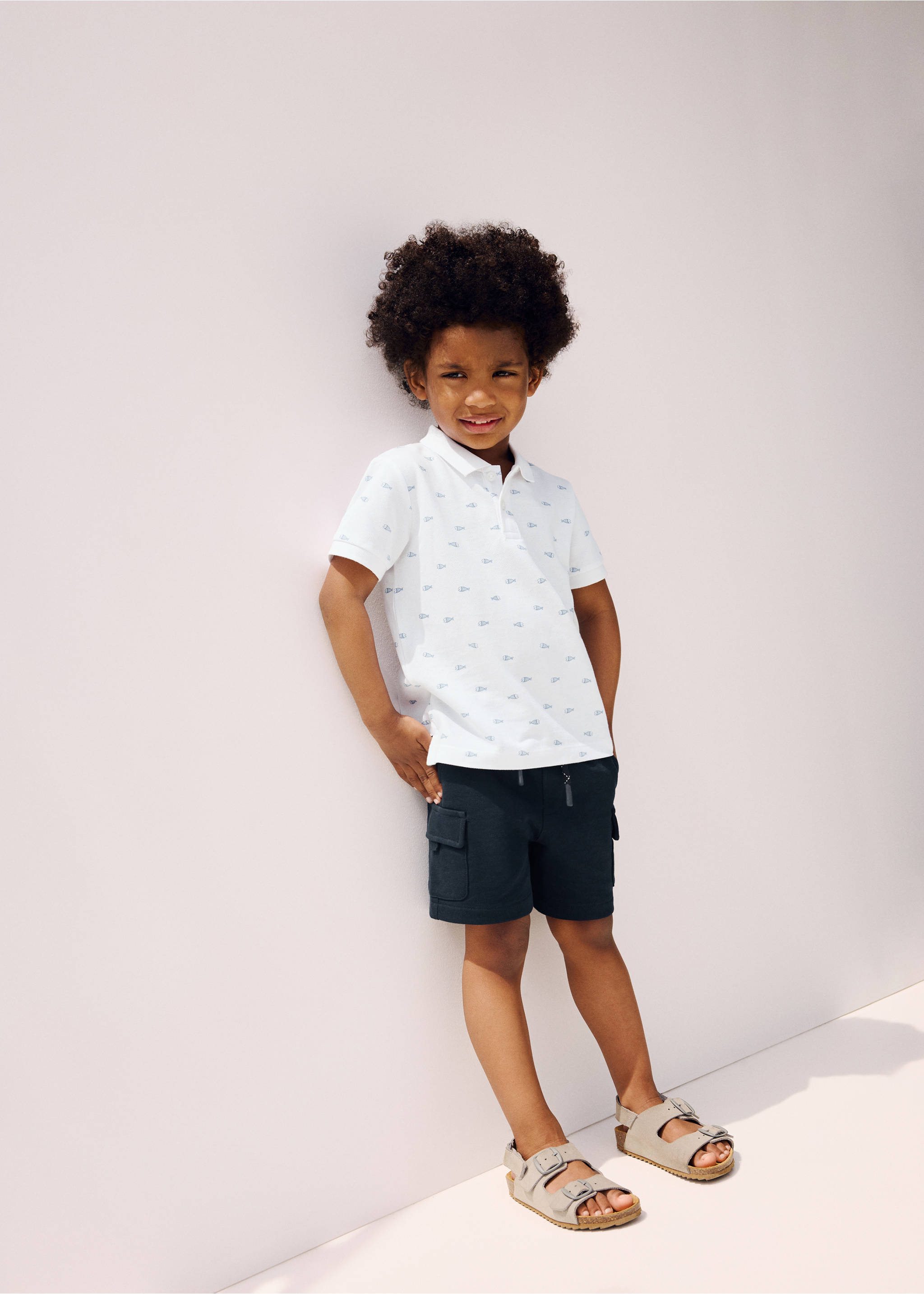 Printed cotton polo shirt - General plane, White. Ref: 27026710-00.
