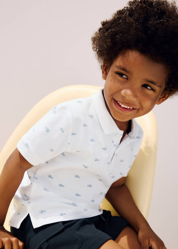 Printed cotton polo shirt — White