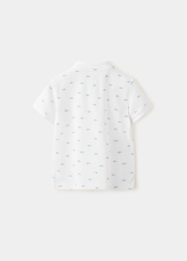 Printed cotton polo shirt — White