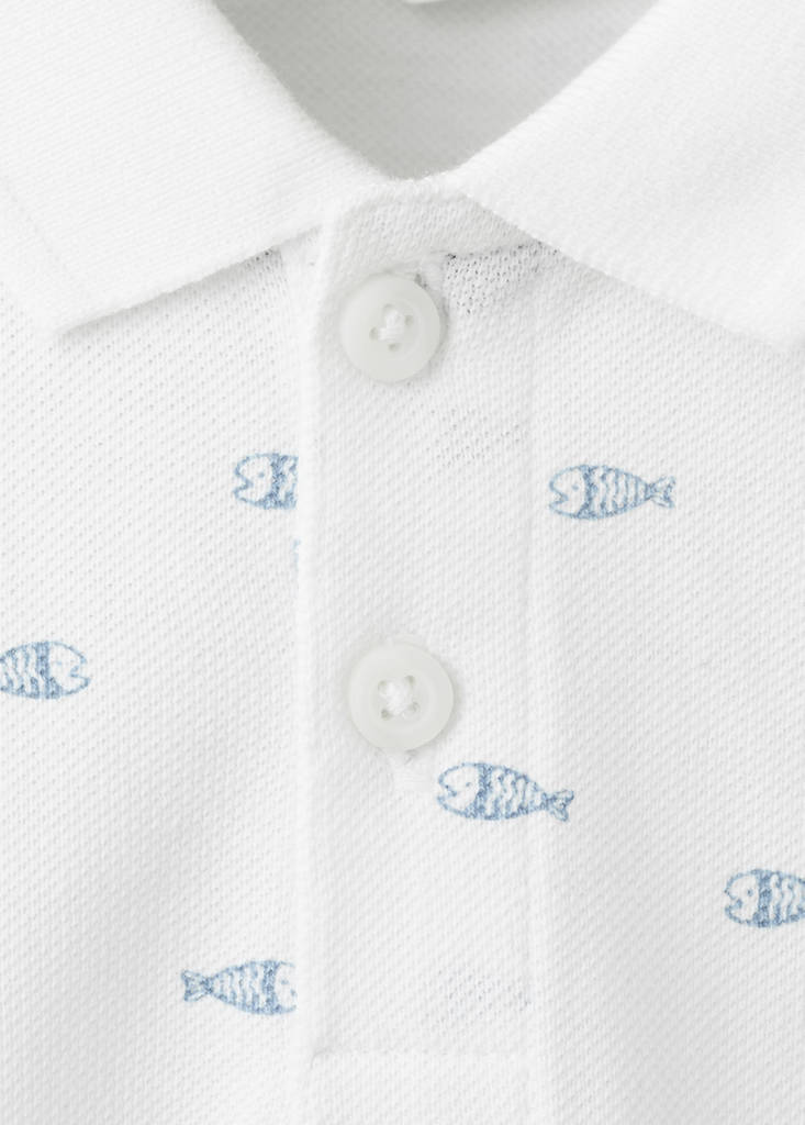 Printed cotton polo shirt — White