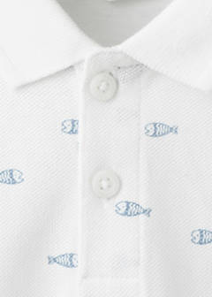 Printed cotton polo shirt — White 4
