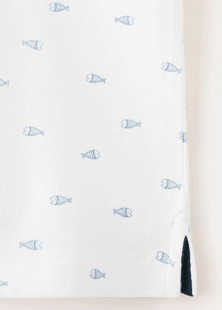 Printed cotton polo shirt — White