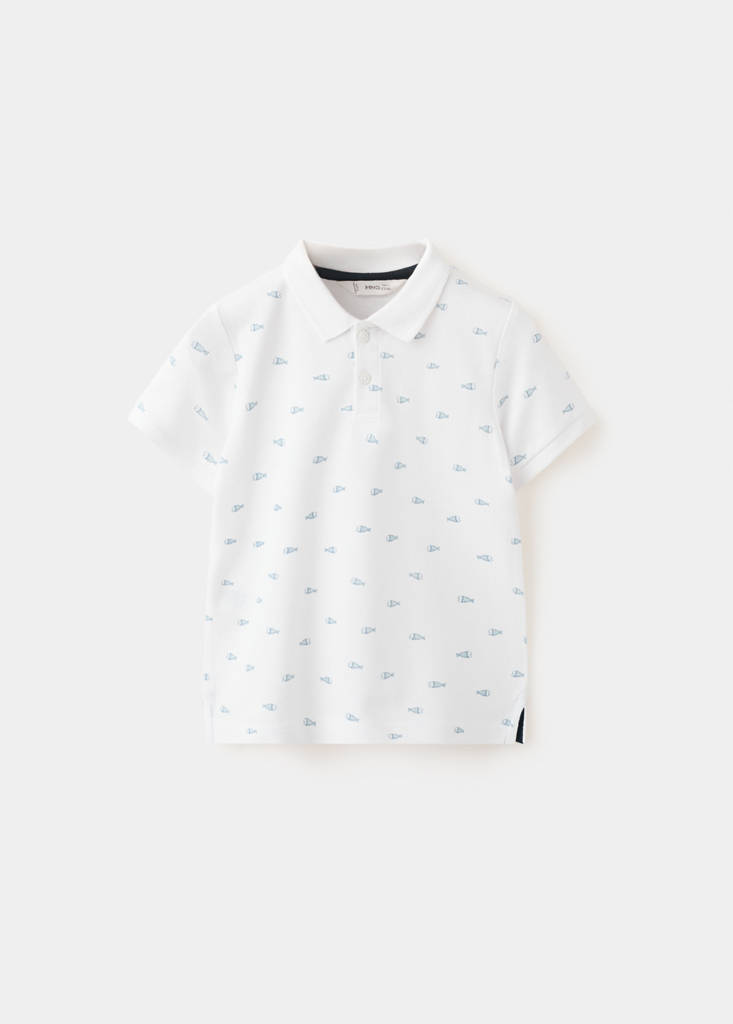 Printed cotton polo shirt — White