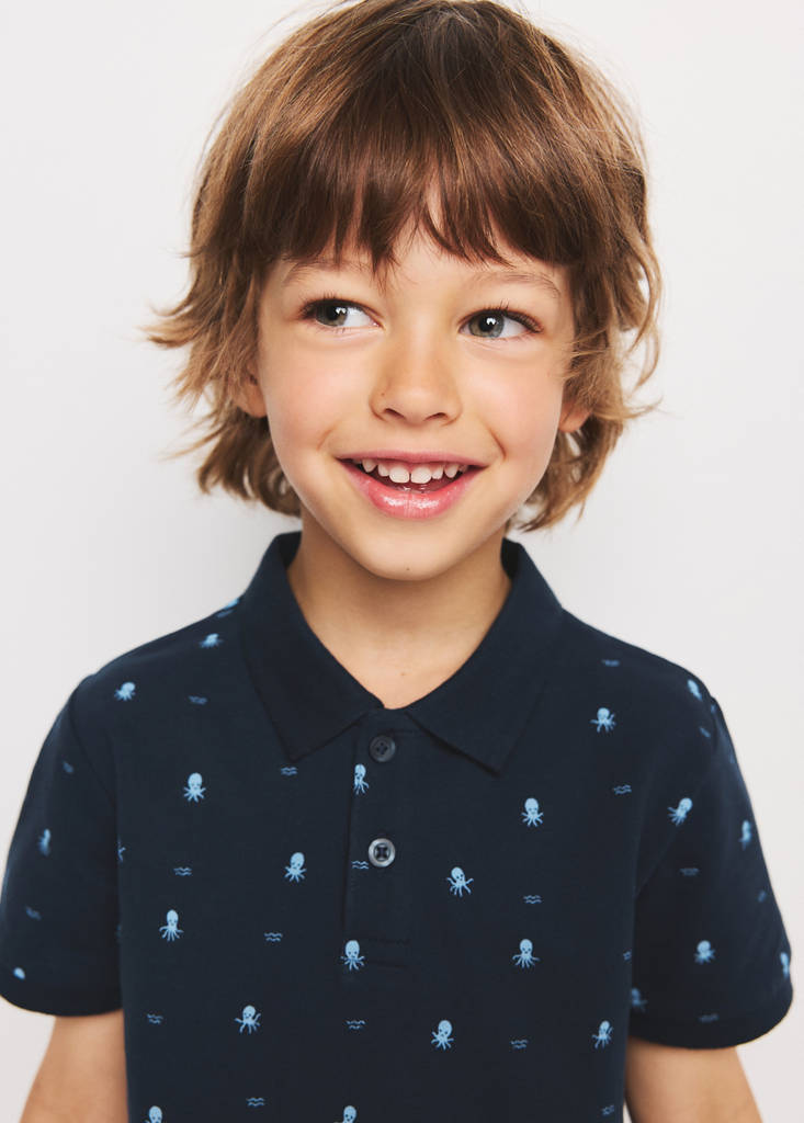Printed cotton polo shirt — Navy