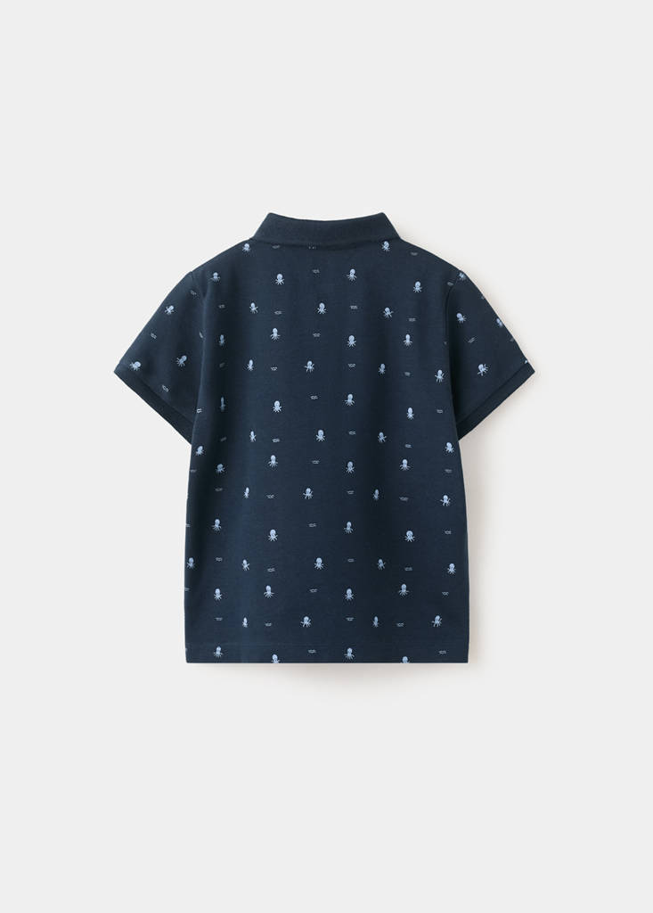 Printed cotton polo shirt — Navy
