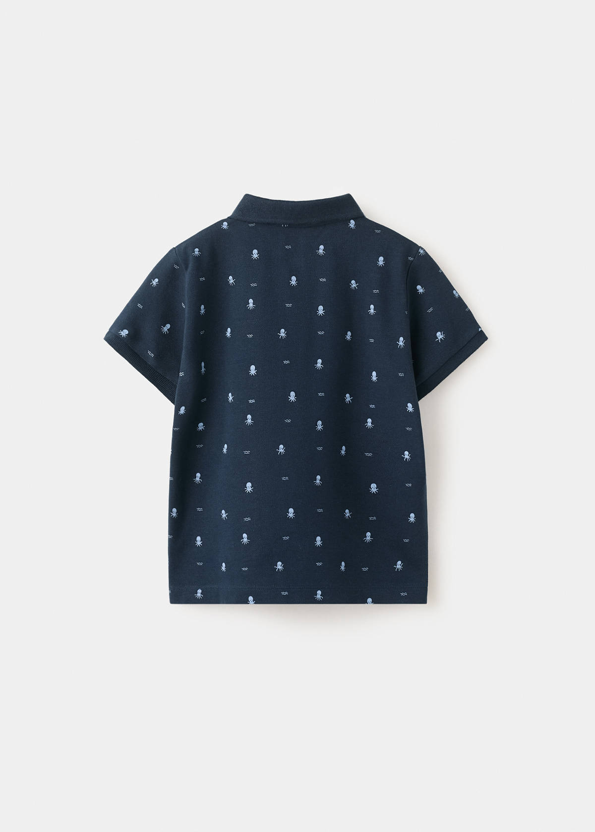 Printed cotton polo shirt — Navy