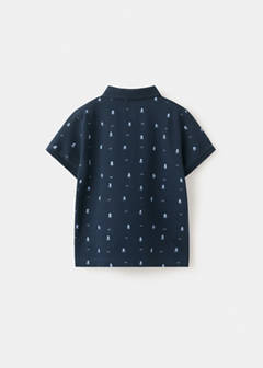 Printed cotton polo shirt — Navy 5