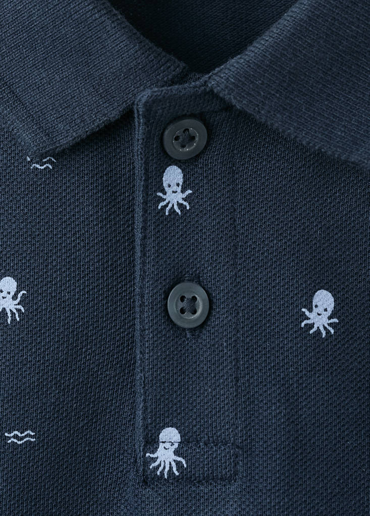 Printed cotton polo shirt — Navy