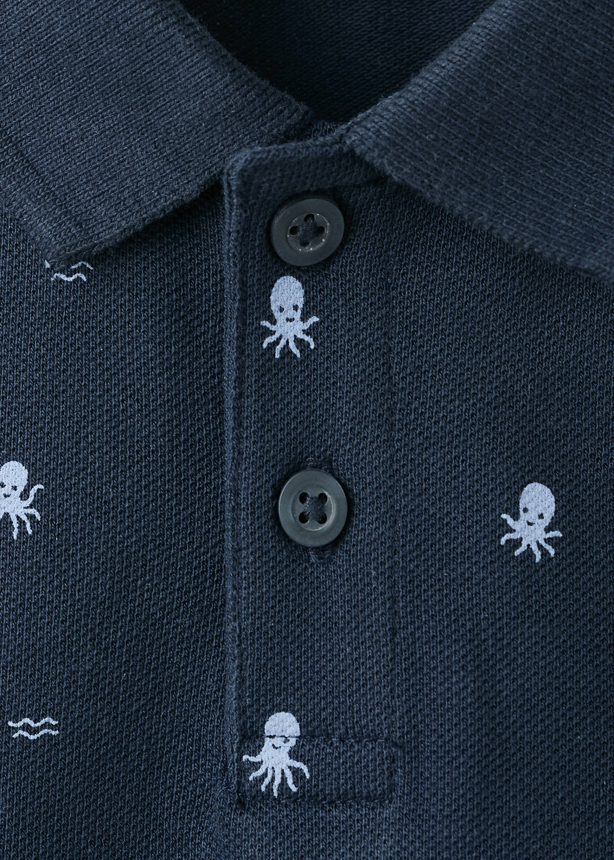 Printed cotton polo shirt — Navy