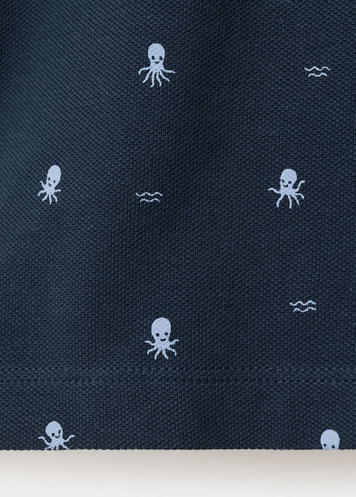 Printed cotton polo shirt — Navy