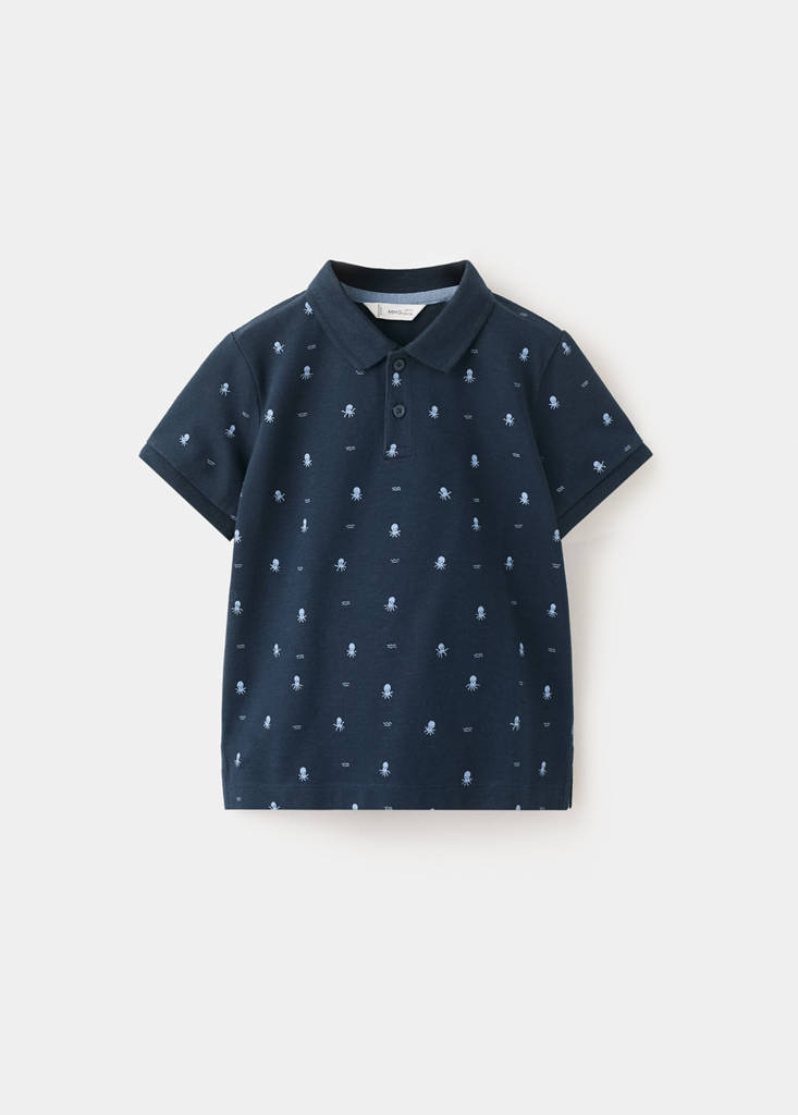 Printed cotton polo shirt — Navy
